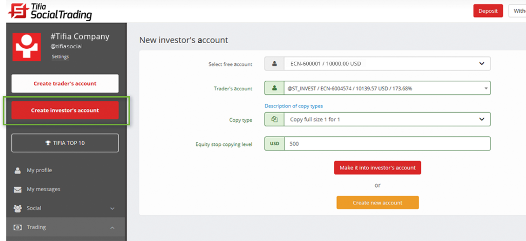 Become an investor, clicking on the button of the same name