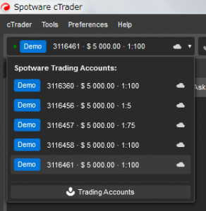 cTrader Logged in account en