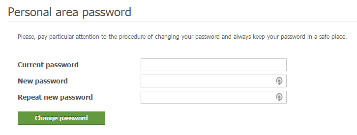 FBS Personal Area Password Change