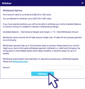 xtrade trading account withdrawal amount conditions