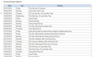 hong kong stock exchange holiday schedule