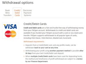 fxopen withdrawal option credit debit card from MT4