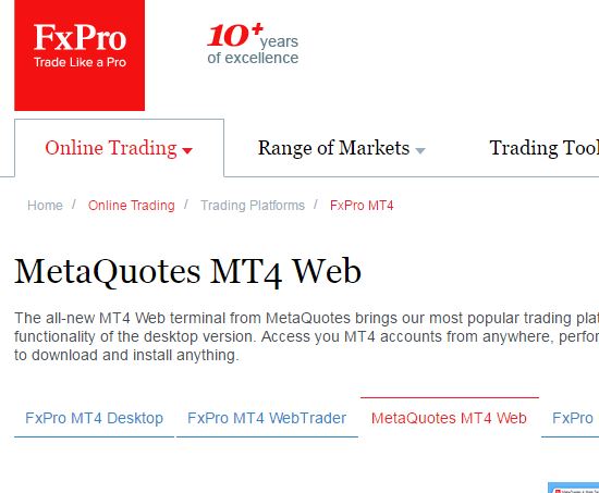 fxpro mt4 web trader launch link address