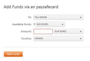 Add Funds via an paysafecard deposit amount