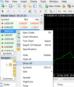 show all mt4 metatrader4 currency pairs symbol