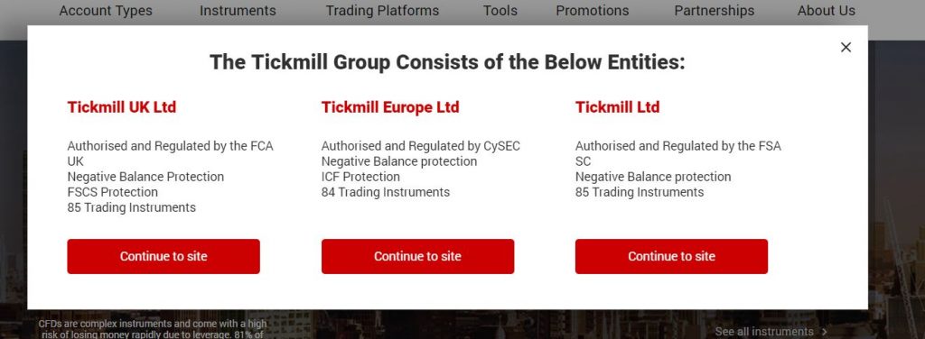 tickmill group regulation license choices on official website