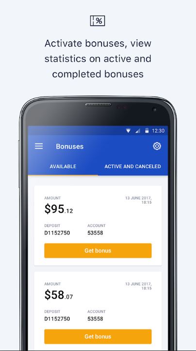 octafx mobile app android trading platform account management bonus