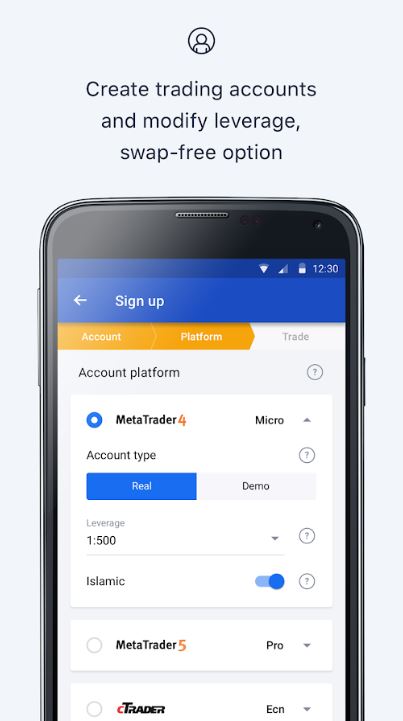 octafx mobile app android trading platform account management