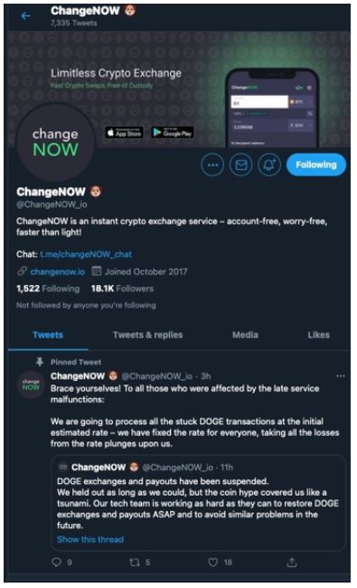 In unprecedented move ChangeNOW supports users, honors original prices of frozen Dogecoin transactions.