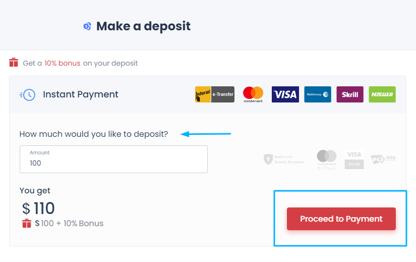 How to make a deposit in any of the above-listed cryptocurrencies