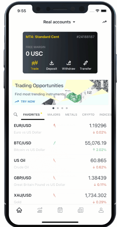 opening an account on exness trader mobile app